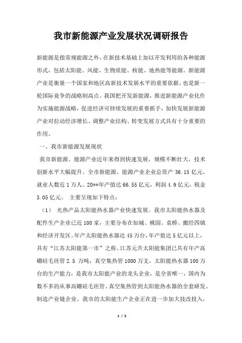 2019年我市新能源产业发展状况调研报告