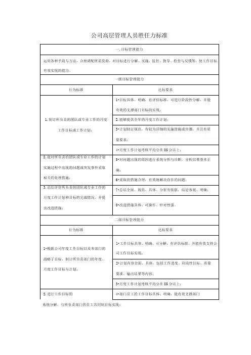 公司高层管理人员胜任力标准