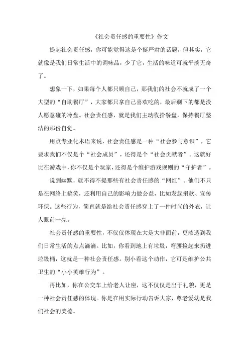 《社会责任感的重要性》作文
