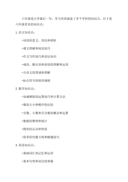 六年级所有的知识点