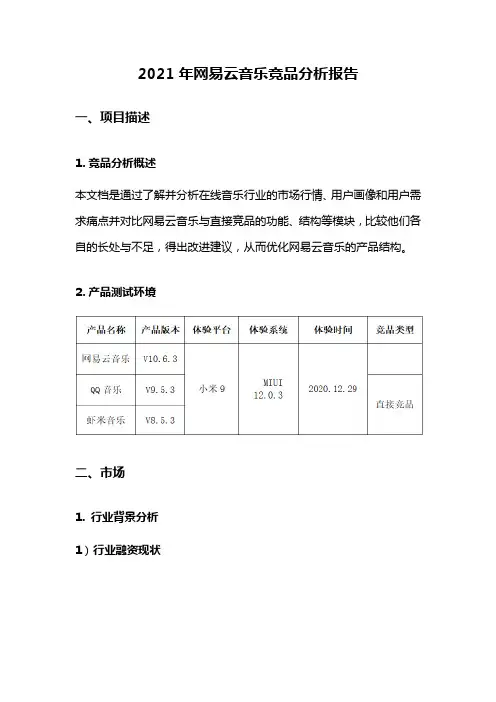 2021年网易云音乐竞品分析报告