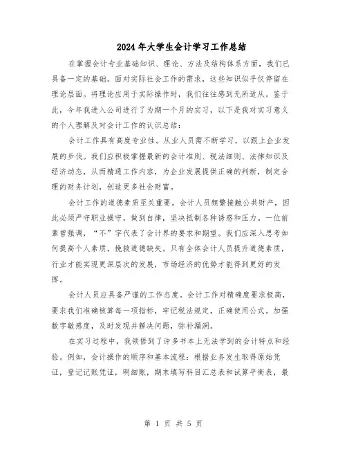 2024年大学生会计学习工作总结（四篇）