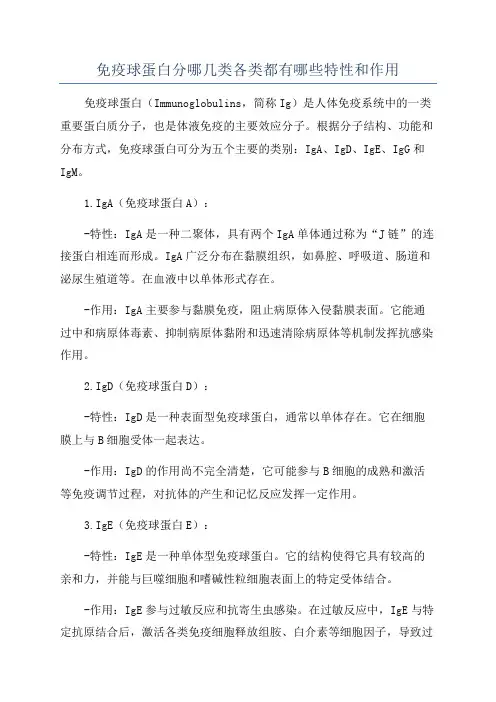 免疫球蛋白分哪几类各类都有哪些特性和作用
