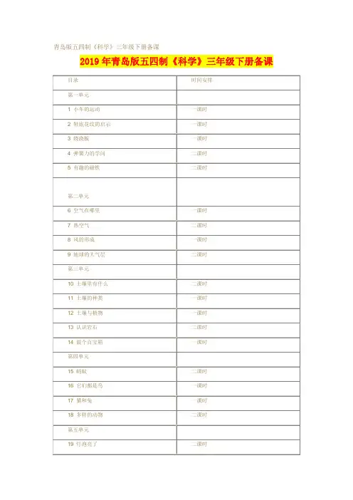2019年青岛版五四制《科学》三年级下册备课