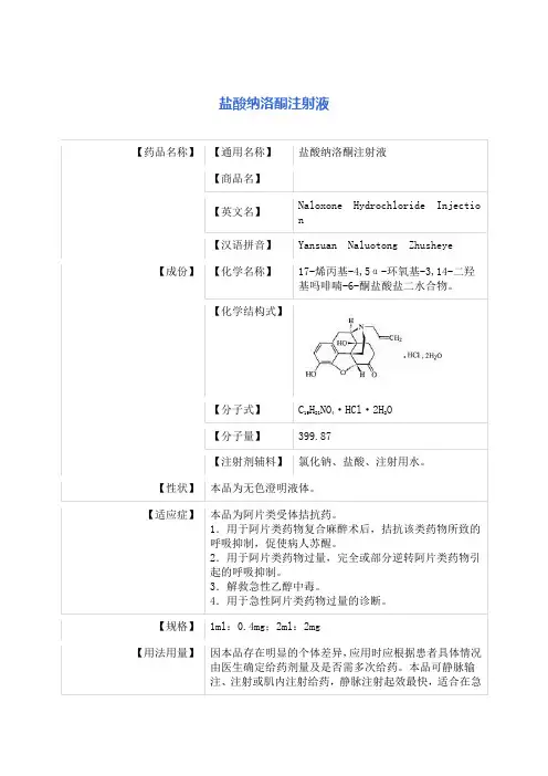 盐酸纳洛酮注射液 说明书