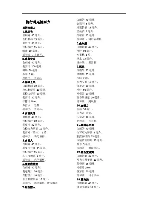 全面专业鸡尾酒流行配方