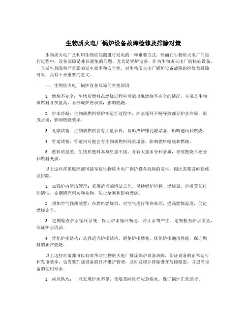 生物质火电厂锅炉设备故障检修及排除对策