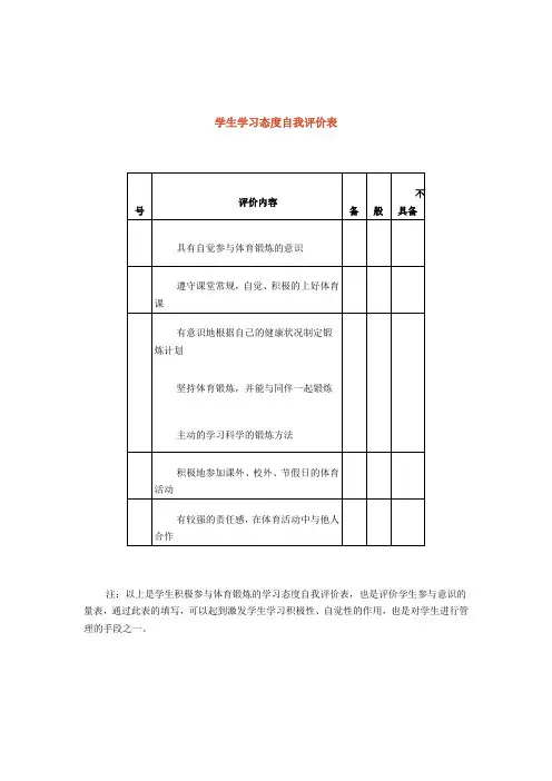 学生学习态度自我评价表