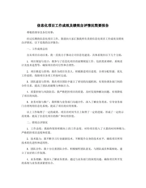 信息化项目工作成效及绩效自评情况简要报告