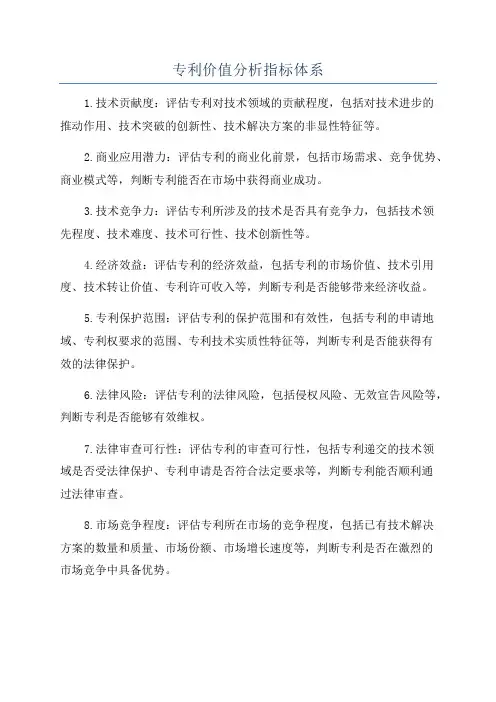 专利价值分析指标体系