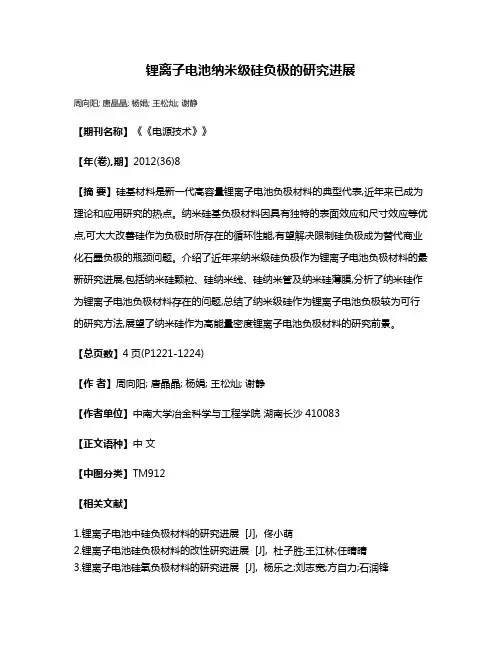 锂离子电池纳米级硅负极的研究进展