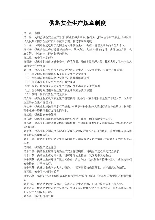 供热安全生产规章制度