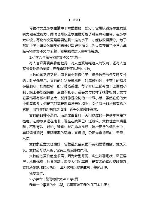 小学六年级写物作文400字五篇