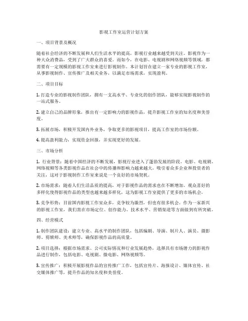 影视工作室运营计划方案