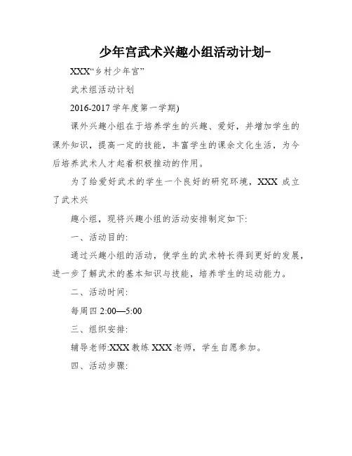 少年宫武术兴趣小组活动计划-