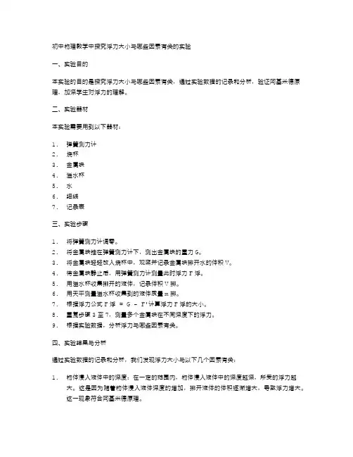 初中物理教学中探究浮力大小与哪些因素有关实验