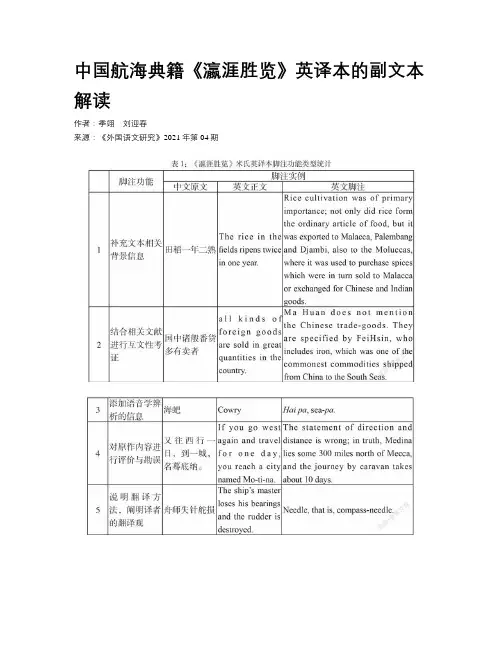 中国航海典籍《瀛涯胜览》英译本的副文本解读