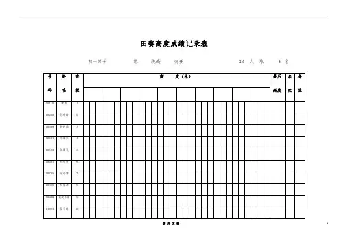 田赛高度成绩记录表19年秋季