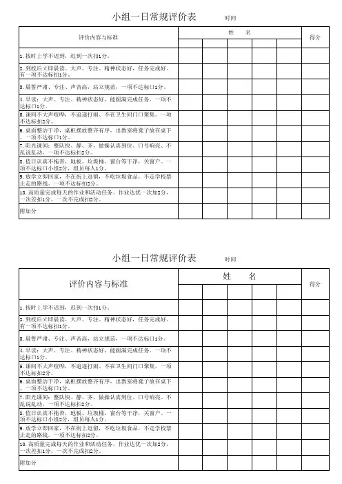 学习小组一日常规评价表