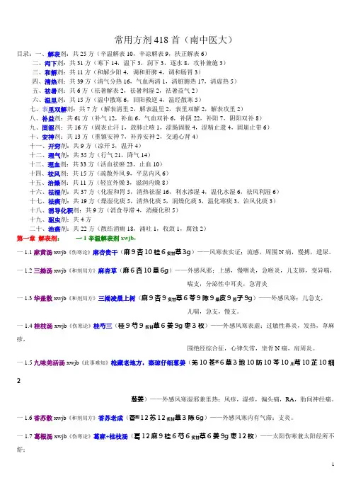 常用中医方剂418首(《中医临床必备知识表解》(南京中医药大学)笔记
