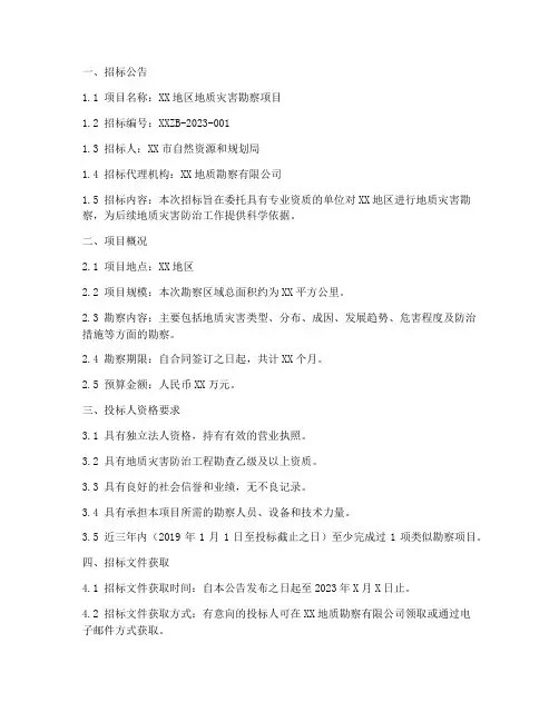 地质灾害勘察招标文件