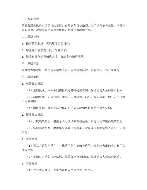目前房地产销售激励方案