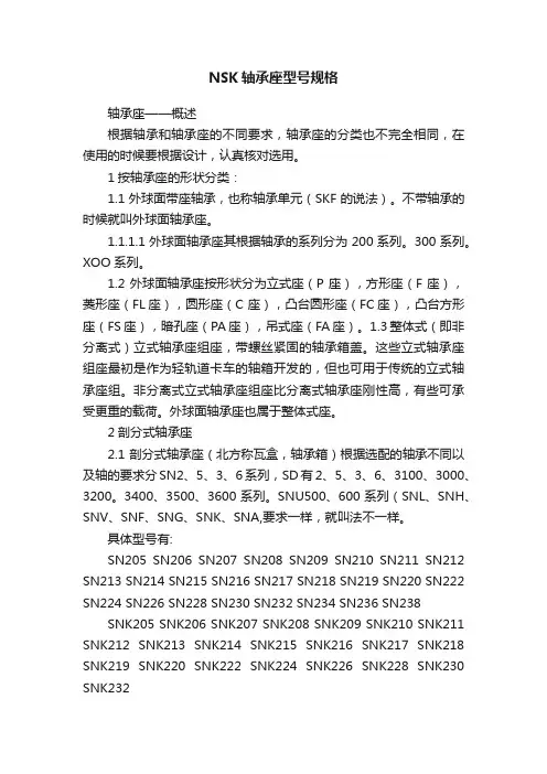 NSK轴承座型号规格