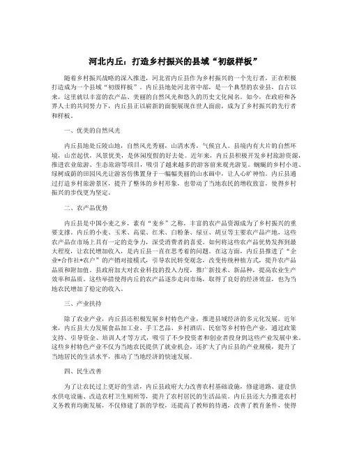 河北内丘：打造乡村振兴的县域“初级样板”