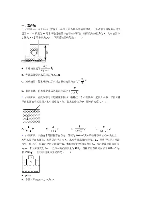 物理第十章浮力知识点总结含答案