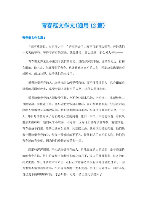 青春范文作文(通用12篇)