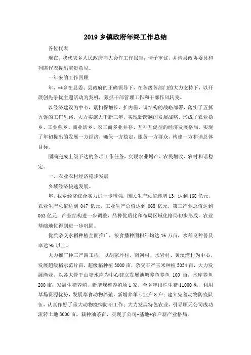 最新-2019乡镇政府年终工作总结 精品