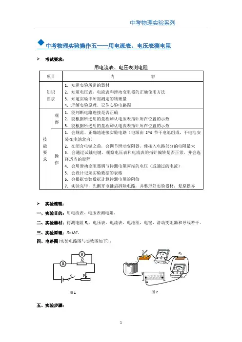 2021上海中考物理实验操作-5：用电流表、电压表测电阻