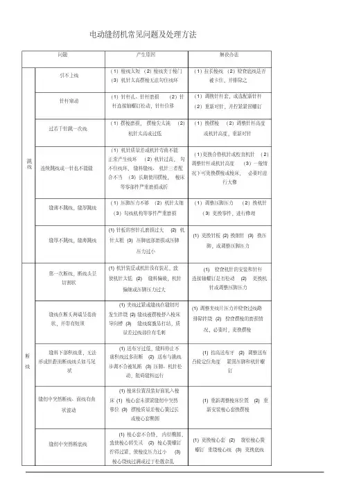 电动缝纫机常见问题及处理方法