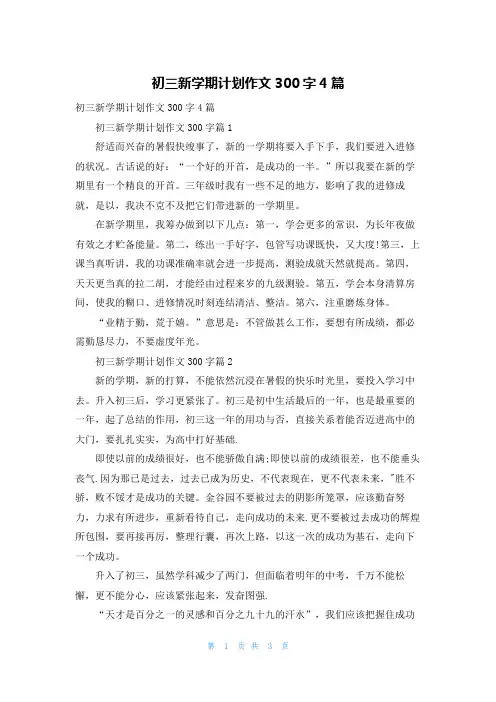 初三新学期计划作文300字4篇