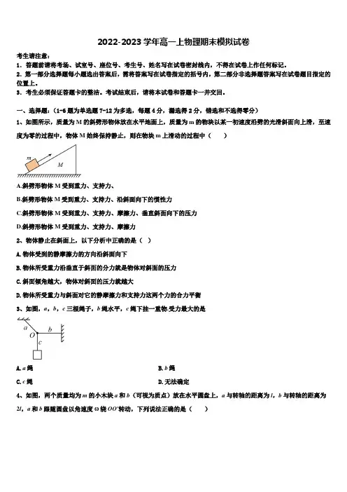 2023届西藏自治区拉萨市八校物理高一第一学期期末联考试题含解析