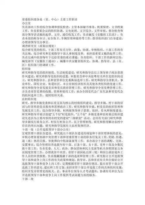 省委组织部各处(室、中心)主要工作职责