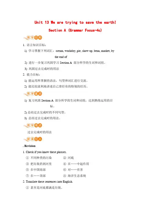 人教版英语九年级全一册Unit13课时3 Section A Grammar Focus-4c 教案