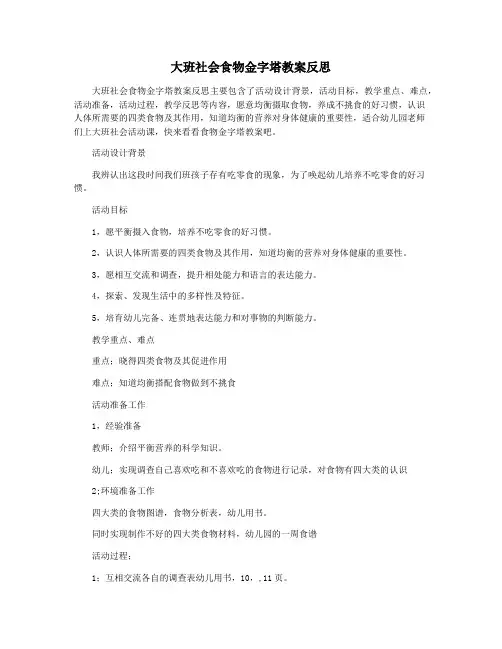 大班社会食物金字塔教案反思