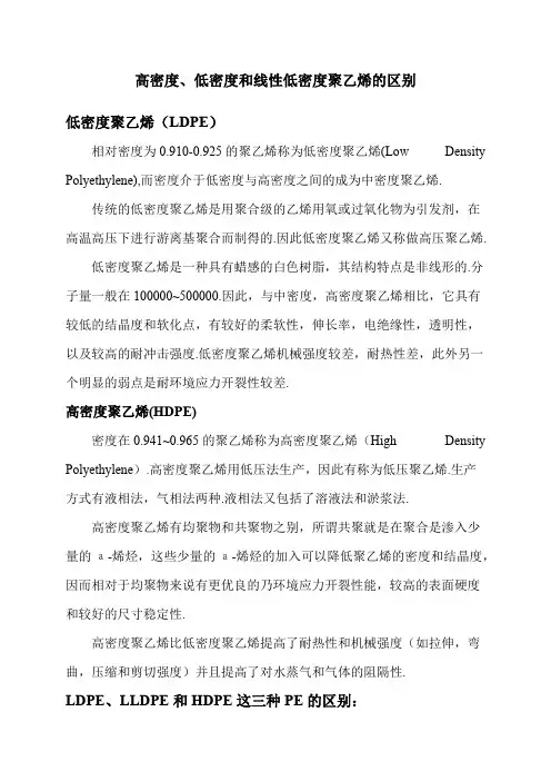 高密度、低密度和线性低密度聚乙烯的区别