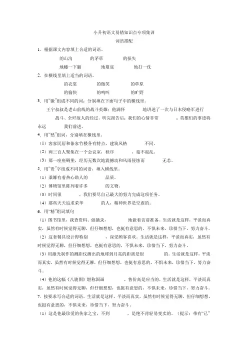 小升初语文易错知识点专项集训A卷-词语搭配(试题)部编版语文六年级下册