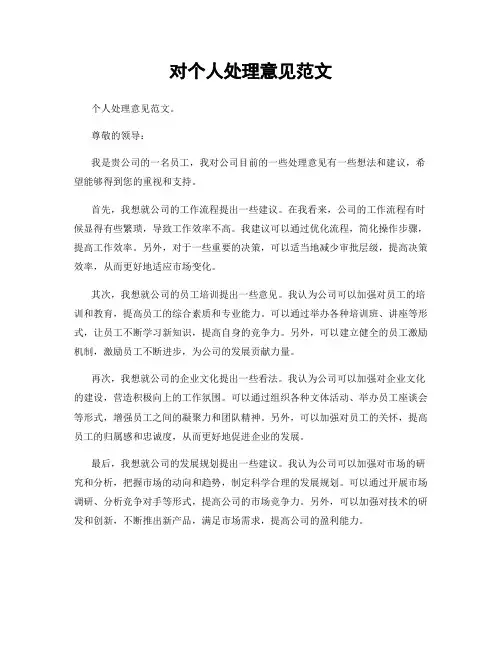 对个人处理意见范文