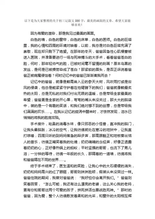初三记叙文800字：最美的画面