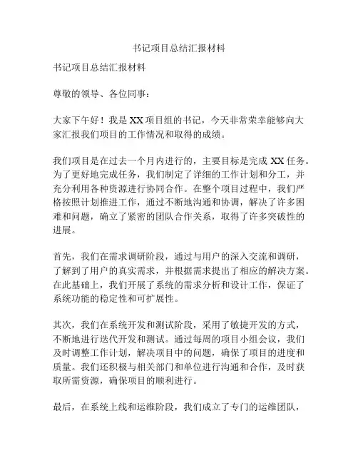 书记项目总结汇报材料