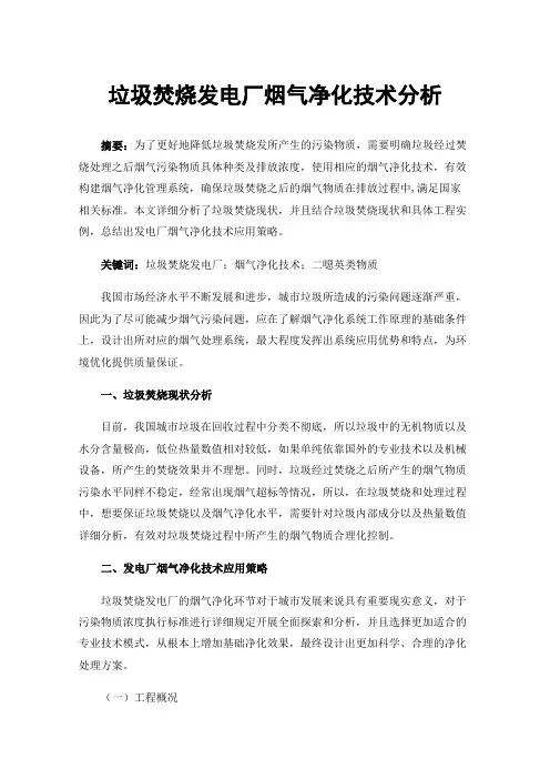垃圾焚烧发电厂烟气净化技术分析