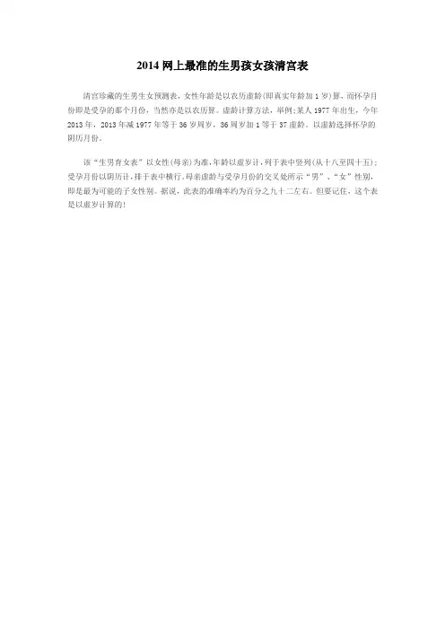 2014生男孩女孩清宫表