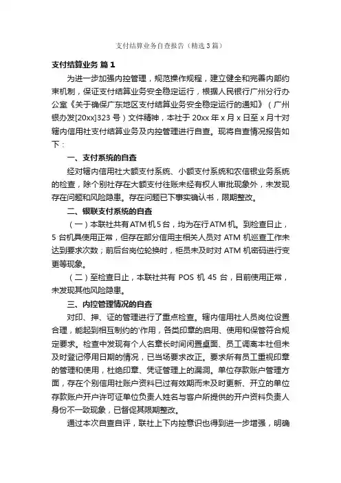支付结算业务自查报告（精选3篇）