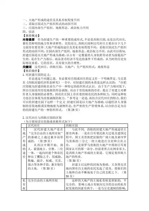 汉代田庄与西欧庄园比较研究