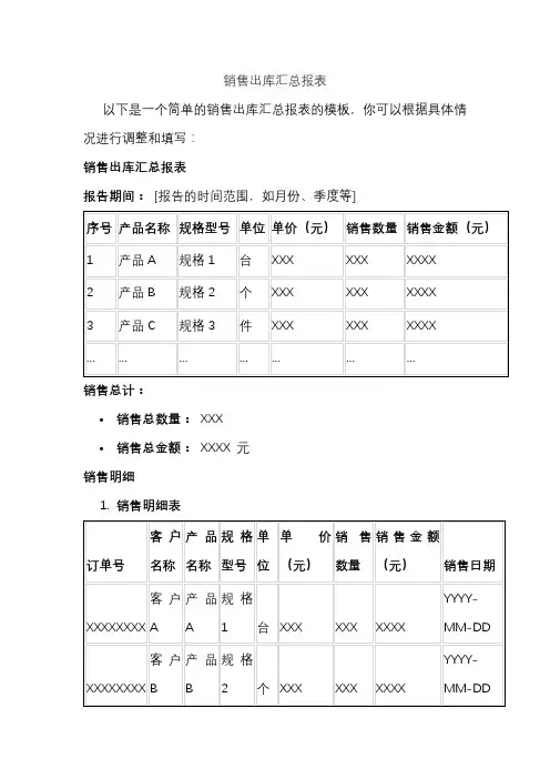 销售出库汇总报表