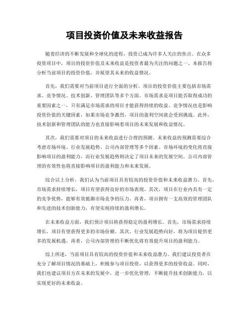 项目投资价值及未来收益报告