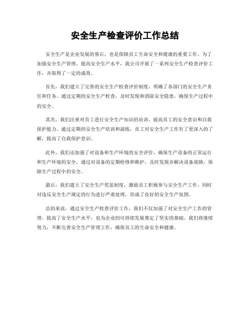 安全生产检查评价工作总结